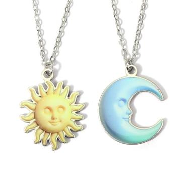Imagem de MANZHEN 1 par de colares de melhores amigos, design fofo, presente de dia dos namorados, filhote, fantasma, sol e lua, design Bff para 2, 18 Inches, Aço inoxidável, Sem Pedra Preciosa