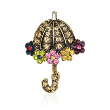 Imagem de Broche de guarda-chuva vintage fofo para mulheres homens meninas strass broche de lapela para festa dançante, guarda-chuva de flores, acessórios de roupas modernas, corpete na lapela para chapéu