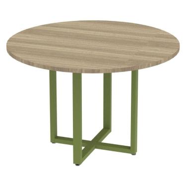 Imagem de Mesa De Reunião Redonda P25 Pandin 110 Cm (largura) Tampo Mdp Noce Naturalle Pé Aço Tubular Verde M
