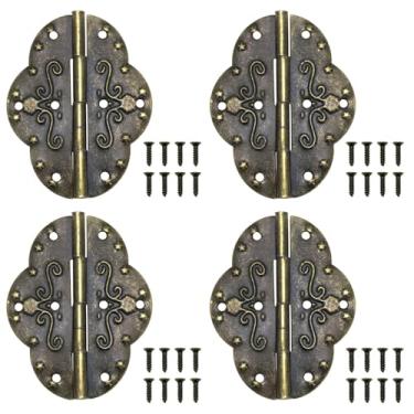 Imagem de Dsjnf Dobradiças decorativas de ferro bronze dobradiças decorativas de armário dobradiça de caixa de joias dobradiça oval antiga em relevo (Bronze) para caixas de joias de madeira, 4 peças