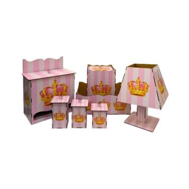 Imagem de Kit Higiene Bebê com Abajur 7 Peças em Madeira Mdf Adesivado - ATACADÃ