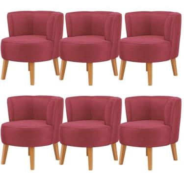 Imagem de Conjunto 6 Poltronas Decorativa para Consultório Clínica Tecido Veludo Ergonômica MOBLAN decor (Vermelho)