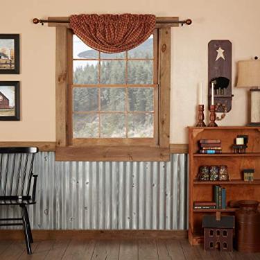 Imagem de VHC Brands Cortinas de cozinha Primitive Check Cotton com bolso para varão, saia para balão, vermelho vinho