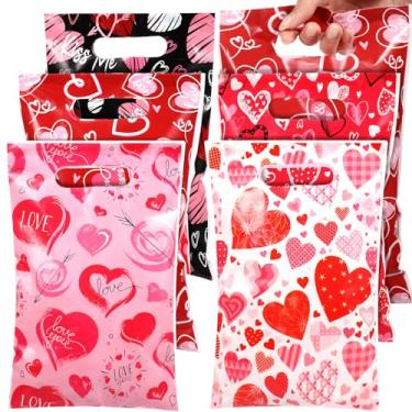 Imagem de Pickmesh 150 peças de sacos de plástico para o dia dos namorados, sacos de celofane para doces de dia dos namorados com alça para troca de presentes de dia dos namorados, sacolas de guloseimas para