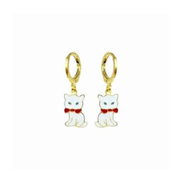 Imagem de Brinco Infantil Argolinha Gatinho Folheado Ouro 18k Antialérgico (Vermelho)