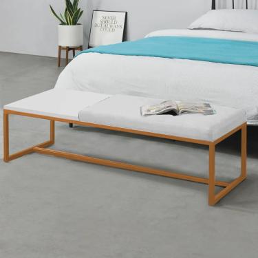 Imagem de Calçadeira Recamier Londres 160cm Industrial Bronze Corino Branco Tampo Quadrado mdf Br...
