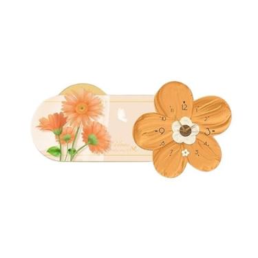 Imagem de Pintura decorativa com relógio Relógio de parede LED floral moderno para decoração de sala de jantar, grande relógio de parede silencioso, pinturas decorativas para sala de estar, café, restaurante Ab