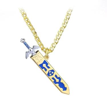 Imagem de Colar legend, Master Sword Link Zelda, Pingente Espada Removível, Corrente Dourada Gamer