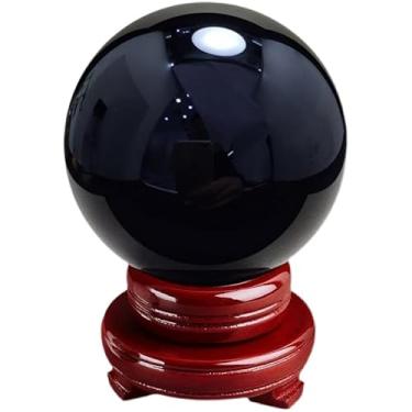 Imagem de JBNCRYGD Esfera de obsidiana preta com suporte de madeira bola de cristal Fengshui para decoração de casa de mediação de bruxaria, 8 cm