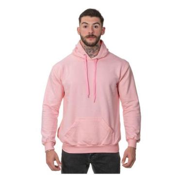 Imagem de Moletom Masculino Básico Algodão Blusa De Frio Canguru Liso - Hs, Rosa