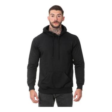 Imagem de Moletom Masculino Básico Algodão Blusa De Frio Canguru Liso - Hs, Pret