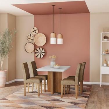 Imagem de Conjunto de Mesa de Jantar Sevilha I com Tampo de Vidro Off White e 4 Cadeiras Grécia Suede Chocolate