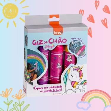 Imagem de Giz de Chão Magic Unicórnio e Raptors Dinossauros 3 Cores c/ Capa Protetora (Unidade ou Kit) - BRW