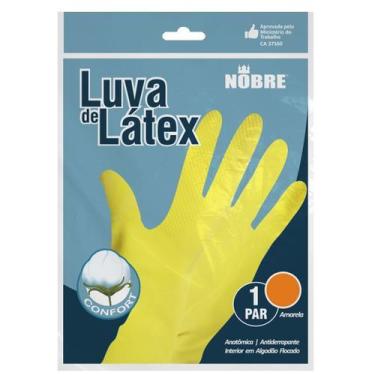 Imagem de Kit 3 pares luva de borracha latex slim  amarela - tamanho p - NOBRE