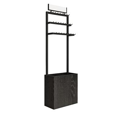 Imagem de CUTPOIY Suporte de exibição de cinto masculino alto, suporte vertical de metal com balde de armazenamento de grãos de madeira destacável, bolsa de entrada, organizador de chaves de cachecol (cor