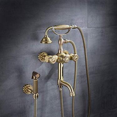 Imagem de CUTPOIY Torneira de banheira montada na parede antiga latão esculpido torneira de banheira com chuveiro de mão banheiro torneira de chuveiro bidê torneira misturador torneiras, antigo B (antigo a)