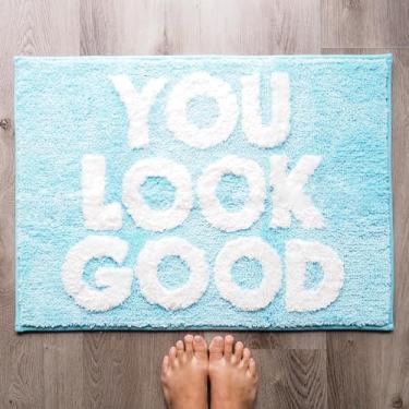 Imagem de Tapete de banho You Look Good, engraçado, fofo, para meninas, Olá, lindo, engraçado, chuveiro, divertido, decoração de banheiro, antiderrapante, lavável, infantil, feminino, azul bebê, azul-petróleo,