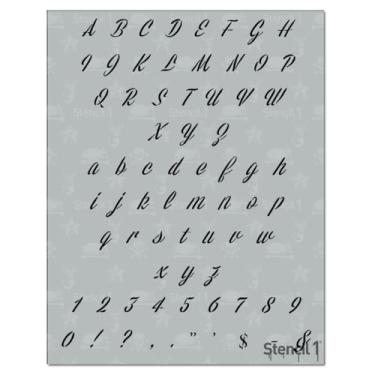 Imagem de Stencil1 Estêncis de letra de fonte escrita 1,27 cm - letras e números - alfabeto maiúsculo e minúsculo - pintura, desenho, madeira, vinil e artesanato 21,6 cm x 28 cm