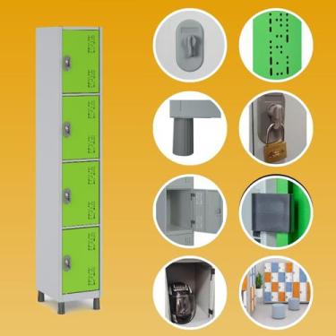 Imagem de Roupeiro de Aço 4 Portas Pequenas com Pitão CH 26 - W3, Verde Limão