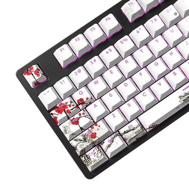 Imagem de MOLGRIA Conjunto de 129 teclas personalizadas leves, teclas de perfil cereja PBT de tiro duplo para a maioria dos teclado mecânico retroiluminado RGB 60/75/98%, layout ANSI/ISO (flor de ameixa)