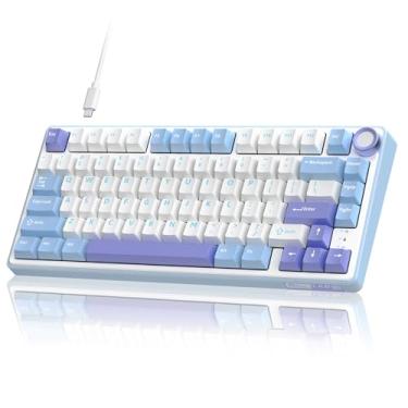 Imagem de Teclado mecânico RK ROYAL KLUDGE com fio e botão de volume, 75%, Gasket Mount, para jogos, personalizável, RGB retroiluminado com software, perfil Cherry, switch Silver removível, teclas em PBT