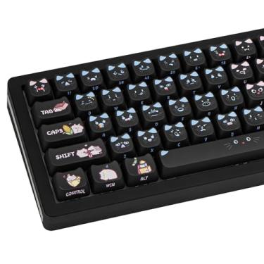 Imagem de GEKUCAP Teclas em forma de gato preto, 133 teclas fofas com perfil Mao Sublimação, teclas PBT rosa e azul personalizadas para teclados mecânicos Cherry Gateron MX Swithes