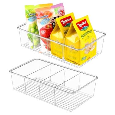 Imagem de Organizador e armazenamento de despensa ZIZOTI – Organizador de lanches removível de plástico transparente ZIZOTI Rack de armazenamento com 3 divisórias, perfeito para lanches, pacotes, especiarias, bolsas organizadores de geladeira empilháveis para freezer, cozinha, armários