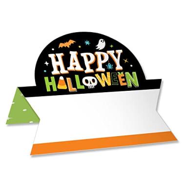 Imagem de Big Dot of Happiness Jack-O'-Lantern Halloween – Cartão de buffet de barraca de festa de Halloween para crianças – Cartões de lugar com nome de mesa – Conjunto de 24