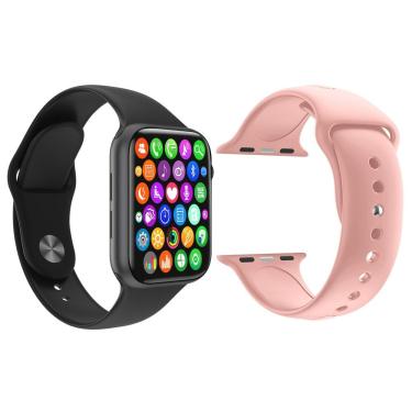 Imagem de Kit 1 Smartwatch Iwo 8 Preto + 1 Pulseira Extra Rosa