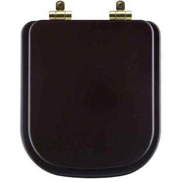 Imagem de Assento Sanitário Poliéster Soft Close Quadra Marrom Fosco Para Vaso Deca Com Ferragem Dourada