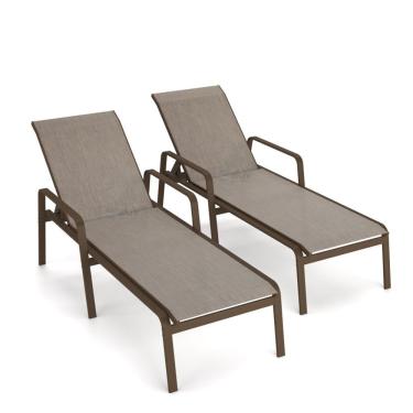 Imagem de Kit 2 Espreguiçadeira Piscina Alumínio Marrom Tela Mocca