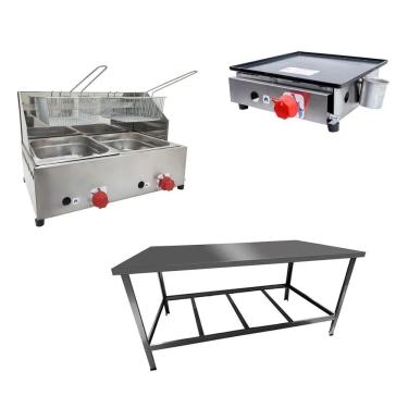 Imagem de Kit Lanchonete Mesa De Manipulação + Fritadeira A Gás 2 Cuba