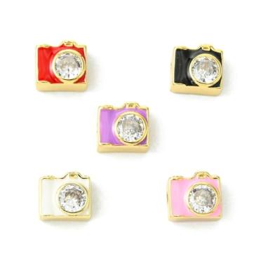 Imagem de UR URLIFEHALL 5 peças, 5 cores, zircônia cúbica, contas de câmera digital, banhadas a ouro 18 K, contas de máquina fotográfica de viagem para colar, pulseira, fabricação de joias