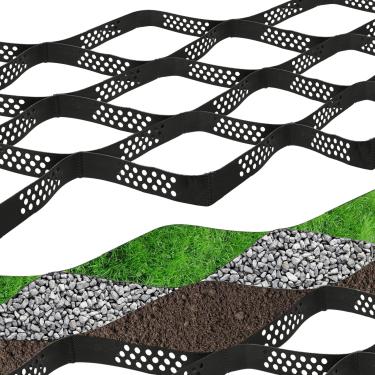 Imagem de Hlimior Grade De Solo Cascalho, Estabilizador Entrada Automóveis Com Geogrelha Plástico 2" Espessura E Resistente 10" Para Calçadas, Declives, Jardins, Estacionamentos, Preto (Preto, 6,5 X 16,5 Pés)