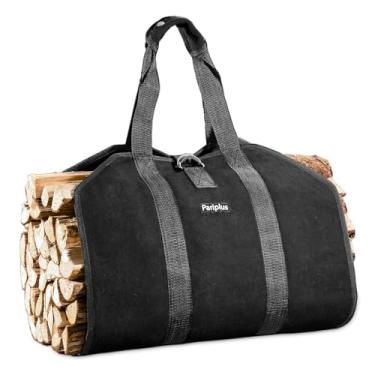 Imagem de Pariplus Bolsa De Transporte Lenha Lona - Tora Resistente Com Alças E Cinta Segurança, Madeira Para Acampamento, Lareira, Fogão, Acessório, Preta