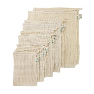 Imagem de Simple Ecology Sacolas Reutilizáveis Para Compras E Armazenamento De Produtos Mercearia, Malha Algodão Orgânico, Conjunto Com 10 (2 Unidades, Gg, G, M, P, Pp)