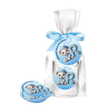 Imagem de kit 25 Lembrancinhas Alcool Gel Ursinho Azul Maternidade e Chá De Bebê