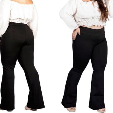 Imagem de Calça Bailarina Plus Size Flare Boca de Sino Preto Suplex Cós Alto - W