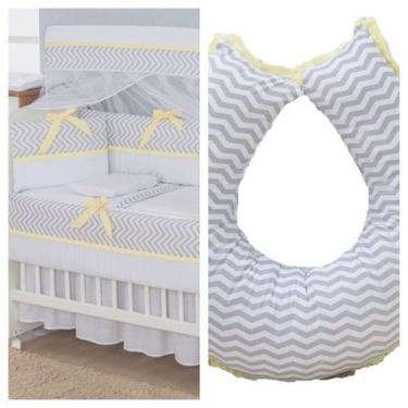 Imagem de Kit Mini Berço 8 pçs + Almofada Amamentação Chevron Cinza com Amarelo 