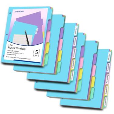 Imagem de 5 divisórias de fichário com abas, para fichário de 3 anéis, divisórias de arquivo de plástico, cor pastel, tamanho carta, 6 conjuntos