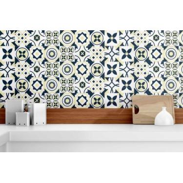 Imagem de Papel de parede Adesivo Azulejo Decorativo Amarelo - Presente-Brinde