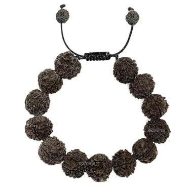 Imagem de EDMIRIA Pulseira Nepali 5 Mukhi Rudraksha para homens, pulseira de cinco faces, adequada para ioga, meditação, cura natural, ajustável, redonda, genuína, do Himalaia, Nepalês, Rudraksha, 20 mm
