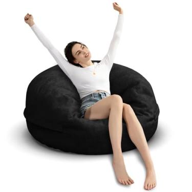 Imagem de Cadeira de pufe para adultos de 3 m, capa macia removível para quarto de adolescentes/meninas, poltronas fofas gigantes de chão redondo (sem enchimento, preto)