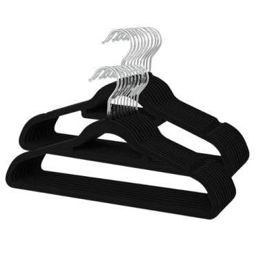 Imagem de Kit 20 Cabide Infantil de Veludo Antideslizante Slim Ultrafino para Roupa Calça Camiseta de Bebe (Preto)