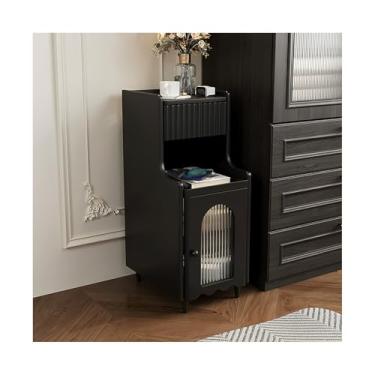 Imagem de Mesa De Cabeceira Estreita De Madeira Com Armário, Moderna Com Gavetas Para Sofá De Quarto, Dormitório, Espaços Pequenos(Black,11x15x29")