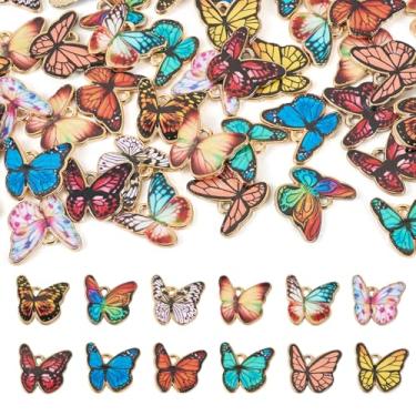Imagem de Spritewelry 48 pingentes de borboleta esmaltados para fabricação de joias, pingentes de inseto, borboleta, colorido, estilo gótico, metal, esmaltado, mariposas, pingentes para colar e brincos DIY