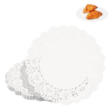 Imagem de Doilies de papel 10,5 polegadas de renda redonda papel 150 peças toalhas brancas para mesas jogo americano de papel toalha decorativa descartável a granel para bandejas de sobremesa, artesanato de