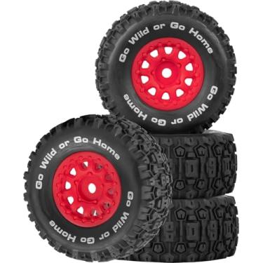 Imagem de RC 4PCS Wheel Tires for 1/14 Mojave Grom,BRCatWPark Hex Wheels Rims and Rubber Tires Soft Tires,RC Drift Off Road Buggy Rally Truck Wheels and Tires for 1/14 Mini Mojave Grom,Red