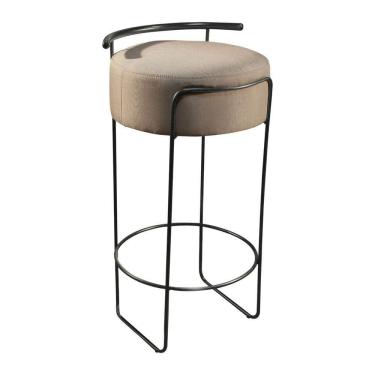 Imagem de Banqueta Olivia Em Linho E Base Metal Preto Linho Bege Claro
