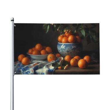 Imagem de Bandeira de 0,9 x 1,5 m Bandeira dupla face ao ar livre com 2 ilhós laranjas na mesa bandeiras 200D decorações externas resistentes bandeira de poliéster bandeira de quintal para férias ao ar livre